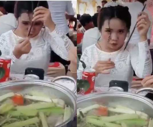 Đang ngồi bàn tiệc, cô gái trẻ nghĩ ra mẹo làm đẹp 'fail không thể fail hơn' và biểu cảm dễ thương hết nấc