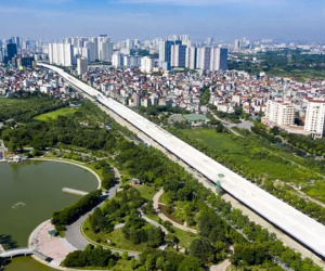 Toàn cảnh đường vành đai 3 Mai Dịch - Nam Thăng Long nhìn từ trên cao sau gần 2 năm thi công