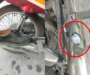 Ống xả xe máy quá nóng khiến hành khách lâm vào cảnh dở khóc dở cười, nhìn bức ảnh ai cũng hiểu lý do