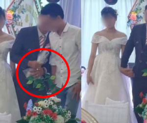 Chú rể mang túi nilon lên sân khấu đựng tiền, hành động ngay sau đó với cô dâu lại khiến nhiều người tán thưởng