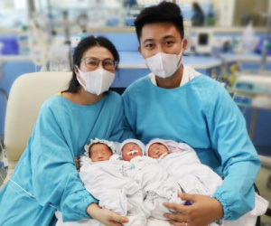 Hiếm gặp, người mẹ trẻ sinh một lần gồm 2 trai, 1 gái