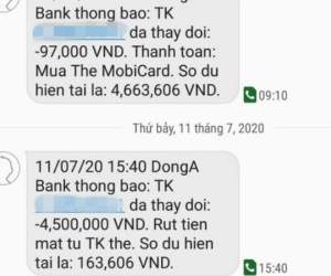Tài khoản ngân hàng bị rút trộm 4,5 triệu đồng