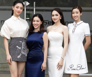 Khung hình gây sốt: 3 nàng hậu đọ sắc, Lương Thuỳ Linh như người khổng lồ bên Hương Giang vì... đôi chân 1m22