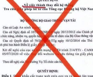 Giả mạo quyết định của Bộ trưởng Nguyễn Văn Thể về thay đổi hệ thống tra cứu giấy phép lái xe