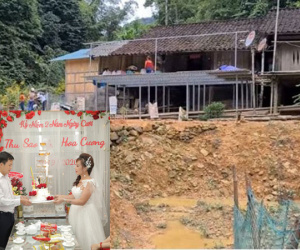 Làm lễ kỉ niệm ngày cưới linh đình, khoe nhà mới xây dựng khang trang, nhưng cô dâu Thu Sao lại để lộ ngôi nhà sàn cũ kĩ của bố mẹ chồng