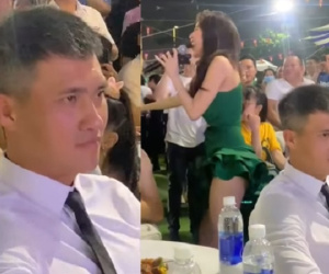 Công Vinh gây xôn xao vì gương mặt 'không cảm xúc' khi Thủy Tiên hát, nguyên nhân được cho là vì trang phục của vợ quá hở hang