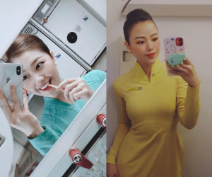 Các tiếp viên hàng không đều có dăm ba kiểu ảnh y xì nhau, mượn máy bay làm "phụ kiện" sống ảo luôn mới đỉnh