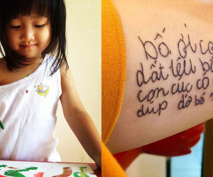 Mẩu giấy nhắn con gái 4 tuổi viết khiến ông bố nhòe mắt, quyết định xăm toàn bộ lên cánh tay