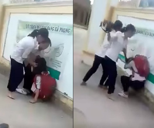 Clip: Chê mẫu áo mỏng, nữ sinh ở Nghệ An bị đánh hội đồng ngay trước cổng trường