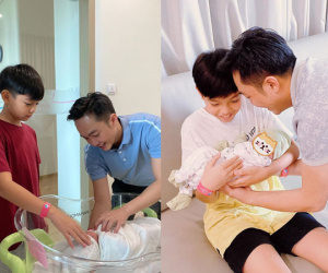 Cường Đô La hạnh phúc khoe khoảnh khắc Subeo chăm em gái cực yêu: Cậu nhóc ra dáng anh hai lắm rồi này!