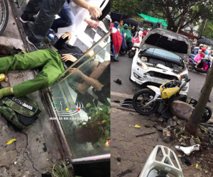Nhầm chân phanh thành chân ga, tài xế ôtô đâm chiến sỹ công an nằm bất động trên đường