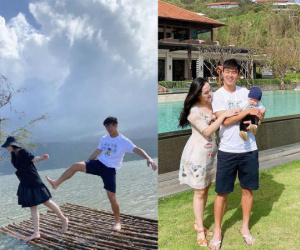 Suýt nữa bị chồng 'đá' xuống hồ khi đang đi du lịch, Quỳnh Anh 'chữa cháy' ngay bằng bức ảnh gia đình siêu đáng yêu