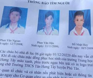 Ba bé trai từ 11-14 tuổi đạp xe hơn 300km lên TP HCM tìm cha mẹ