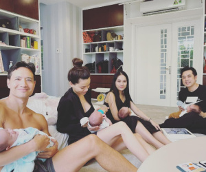 2 gia đình sinh đôi hot nhất Vbiz Hà Hồ và Dương Khắc Linh hội ngộ: Kim Lý khiến chị em 'mất máu' vì mặc... thiếu vải
