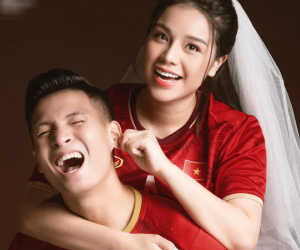 Tiến Dũng khoe ảnh cưới siêu xinh cùng Khánh Linh, chụp theo concept bóng đá
