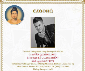Ưng Hoàng Phúc đăng cáo phó, thông báo chính thức về tang lễ của ca sĩ Vân Quang Long ở Việt Nam