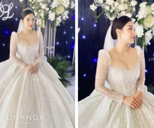 Váy cưới của Khánh Linh tại Hà Tĩnh: Được làm từ 30.000 viên đá Swarovski