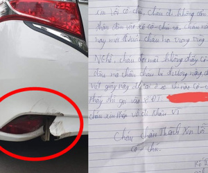 Đỗ xe sát lề đường vẫn bị tông gãy phía sau, người phụ nữ bất ngờ với mảnh giấy được để lại
