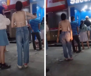 Hình ảnh cô gái trẻ 'mặc như không mặc' đi rút tiền ở cây ATM khiến dân mạng xôn xao