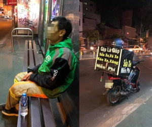 Hình ảnh tài xế gắn chiếc hộp lạ sau xe đi giữa đêm khuya, dòng chữ trên đó người chứng kiến ấm lòng