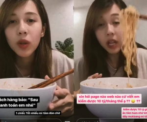 Hậu Hoàng vừa ăn mukbang mì tôm vừa đáp trả gay gắt tin đồn 'thu nhập 10 tỷ/tháng'