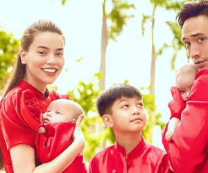 Tấm ảnh viên mãn nhất mùng 1 Tết của Hà Hồ: Nhà 5 người diện áo dài đỏ khoe sắc nhưng đặc biệt nhất là ánh mắt Subeo nhìn Kim Lý