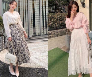 Học gái Hàn diện chân váy dài dáng xòe: Nhìn xinh mà còn che nhược điểm cho nàng bắp chân to
