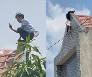 Thợ sơn 'làm xiếc' trên nóc nhà, la hét 'tìm sóng điện thoại' rồi lộn cổ xuống đất, bất tỉnh