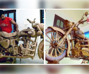 Thợ điện chế mô tô Royal Enfield Bullet bằng gỗ như thật