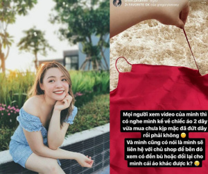 Trinh Phạm 'dính đạn' khi mua hàng online: 200k cho chiếc áo 2 dây, vừa cầm lên đã bên đứt bên còn