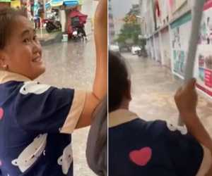 Trời mưa tầm tã, thấy sinh viên không vào trường được, cô bán nước có hành động đẹp khiến dân tình thả like rầm rầm