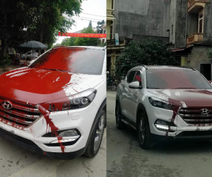 Chiếc ô tô bị vấy sơn đỏ và phản ứng trái chiều của dân mạng