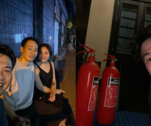 Thiếu gia Phillip Nguyễn không ngại nguy hiểm, dũng cảm cầm bình chữa cháy lao vào dập lửa