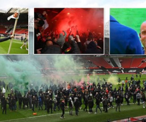 CĐV MU biểu tình tại Old Trafford: Cảnh sát bị rách mặt, thiệt hại máy quay, cột cờ và bóng thi đấu