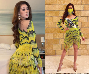 Khánh Vân diện outfit màu nổi, khẩu trang tua rua cực độc giúp nàng hậu ghi điểm, bùng nổ visual ngày 6 tại Miss Universe