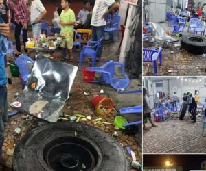 Hy hữu: Đang ngồi ăn uống trên vỉa hè, thực khách bỏ chạy tán loạn vì bị lốp ô tô văng trúng