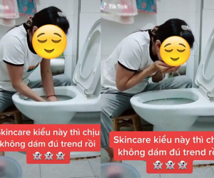 Sốc nặng với clip cô gái trẻ vô tư skincare, súc miệng với nước trong bồn cầu, dân tình phẫn nộ: 'Rồi trẻ con nó học theo thì sao!'