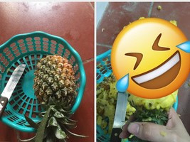 Nhờ chồng mua giúp quả dứa về nấu canh chua, cô vợ 'than trời' vì phải ngồi gọt vỏ cả buổi, nhìn thành phẩm còn bất ngờ hơn