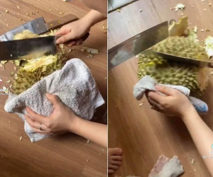 Bổ sầu riêng nhưng cứ nghĩ đang 'mần' trái mít, cô gái cho ra thành quả 'be bét' khiến dân mạng ngán ngẩm không hiểu nổi lý do