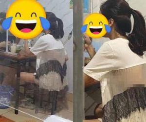Hè nóng bức, gái xinh mặc áo xuyên thấu để lộ nguyên vòng một, thản nhiên ngồi ăn khiến nhiều người ngán ngẩm