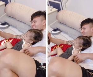 Quang Hải trông cháu cực đảm, sau này làm bố chắc khéo lắm đây!