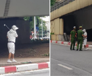 Hà Nội: Người đàn ông đánh golf ở gầm cầu vượt Nguyễn Chí Thanh giữa lúc giãn cách