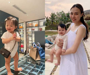 Bức ảnh thấy rõ ái nữ nhà Cường Đô La sinh ra ở vạch đích: Đeo túi hiệu đắt đỏ, đứng giữa căn phòng nhìn qua đậm mùi tiền