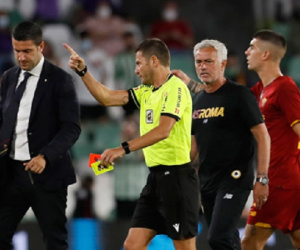 Mourinho cùng 3 học trò phải nhận thẻ đỏ trong trận giao hữu của Roma