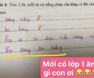 Bài tập Tiếng Việt lớp 1 đặt câu có vần 'iêng', cô giáo đọc xong hạn hán lời, chịu thua với độ điệu của học trò
