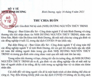 Thư chia buồn đẫm nước mắt của Giám đốc Sở Y tế Bình Dương gửi gia đình nữ hộ sinh mất vì Covid-19