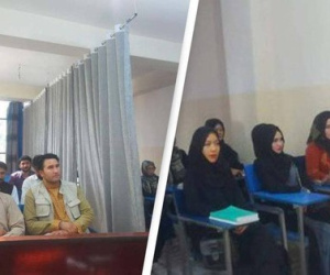 Lớp học tại Afghanistan lúc này: Rèm lớn chia đôi giảng đường, nữ sinh không được đi cửa chính, nam nữ không được phép ngồi gần