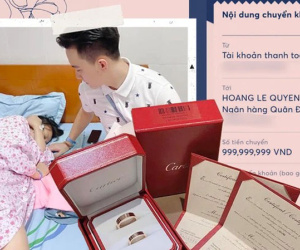 Vợ sinh con, chồng chuyển khoản 'thưởng' gần 1 tỷ cùng cặp nhẫn siêu sang và câu đáp trả cho nghi án photoshop vì một 'điều lạ' ở lệnh chuyển khoản!