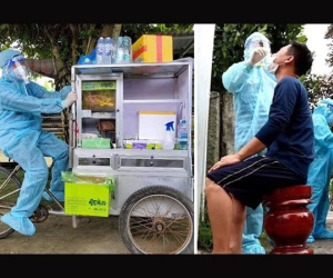 Tận dụng xe bán cá để làm điểm xét nghiệm di động, nhóm TNV khiến bà con bật cười vì sự sáng tạo