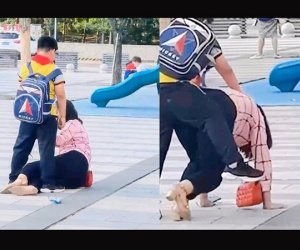Học sinh tiểu học đánh mẹ giữa phố, bảo vệ đến ngăn cản còn chống nạnh thách thức, cảnh tượng hiện trường khiến ai cũng lắc đầu ngán ngẩm